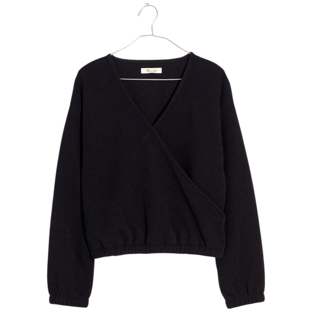 Madewell Ottoman Knit Wrap Top in True Black - Size M